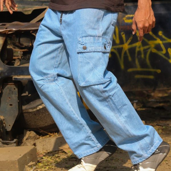 Semi Boot Cut Six Pocket Cargo Baggy (Sky)