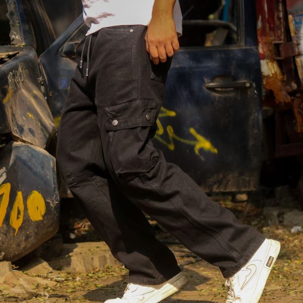 Semi Boot Cut Six Pocket Cargo Baggy (Jet Black)
