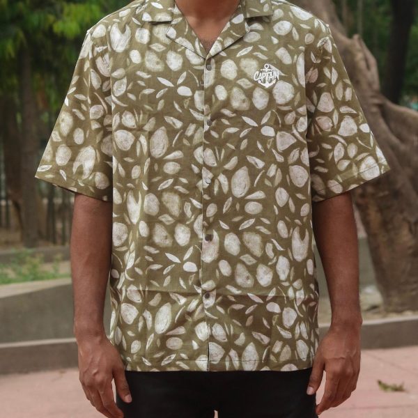 Cuban Collar Baggy Shirt (Olive Leaves)