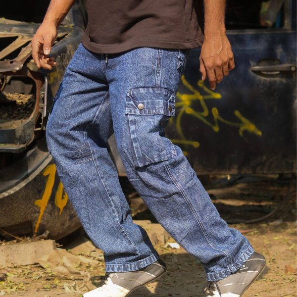 Semi Boot Cut Six Pocket Cargo Baggy (Washed Blue)