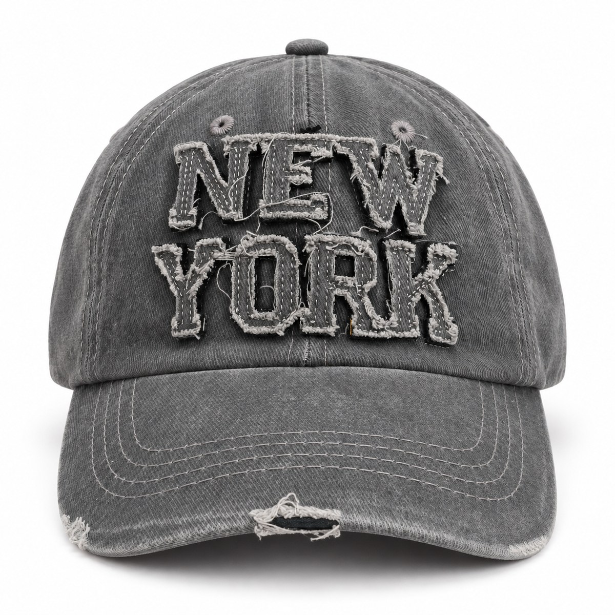New York Lettering Distressed Baseball Cap - Grey / Light Lettering