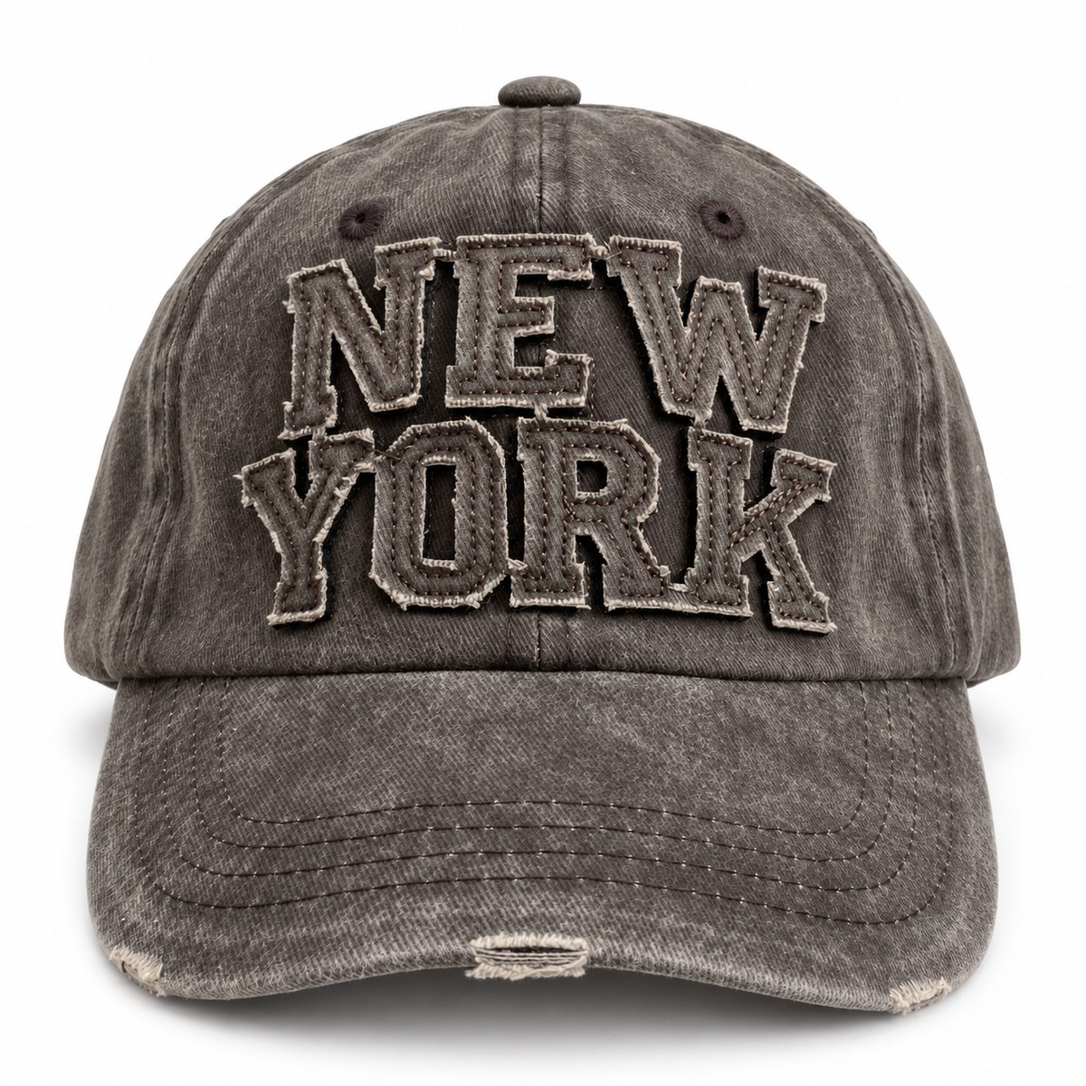 New York Lettering Distressed Baseball Cap - Taupe Brown