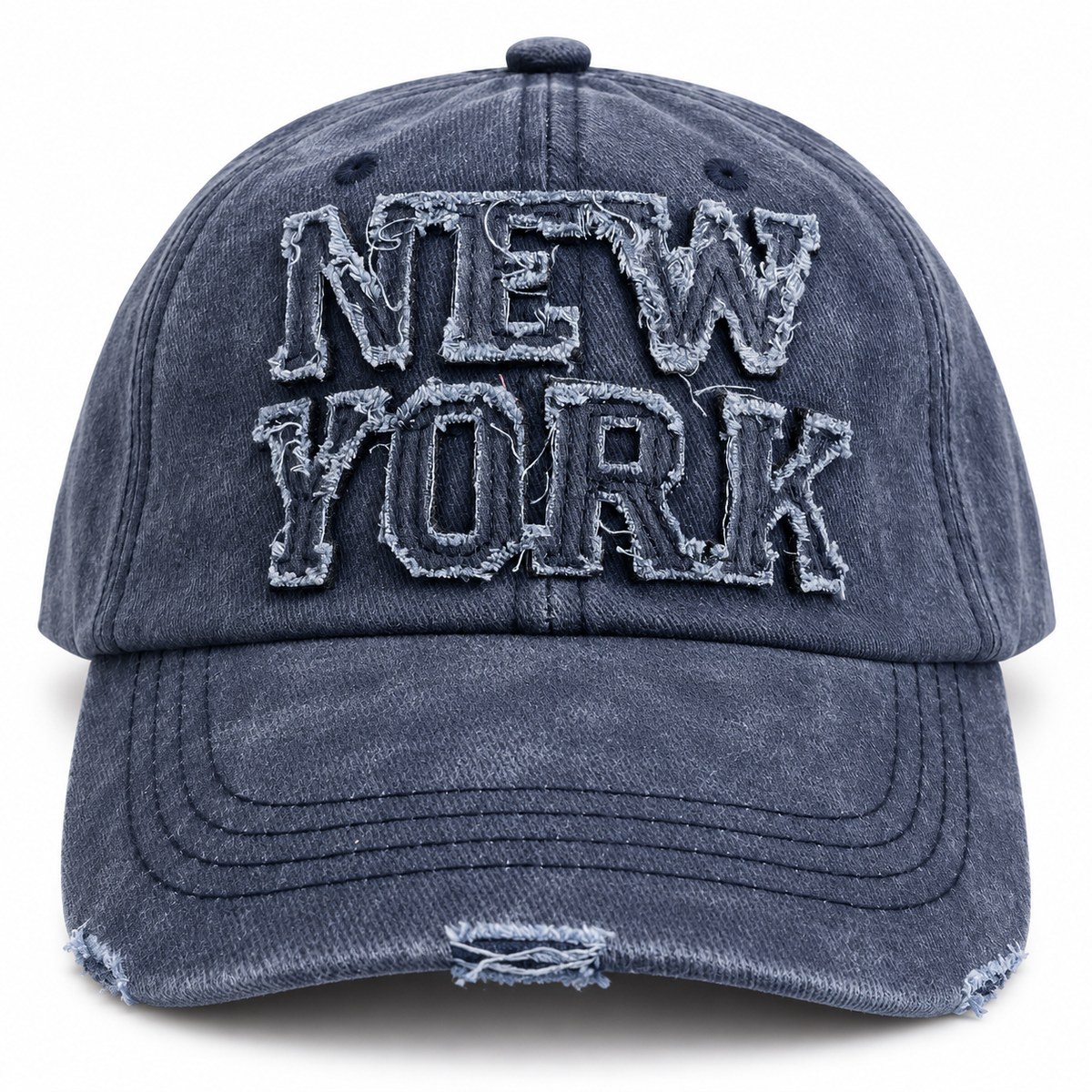 New York Lettering Distressed Baseball Cap - Navy Blue