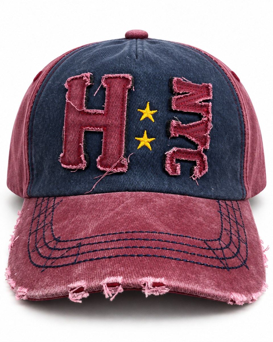H NYC Star Applique Baseball Cap - Navy / Burgundy