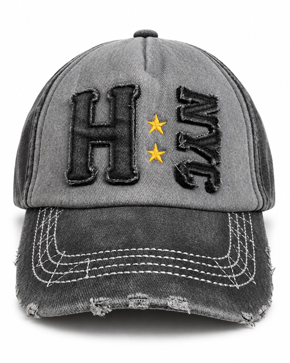 H NYC Star Applique Baseball Cap - Grey / Charcoal