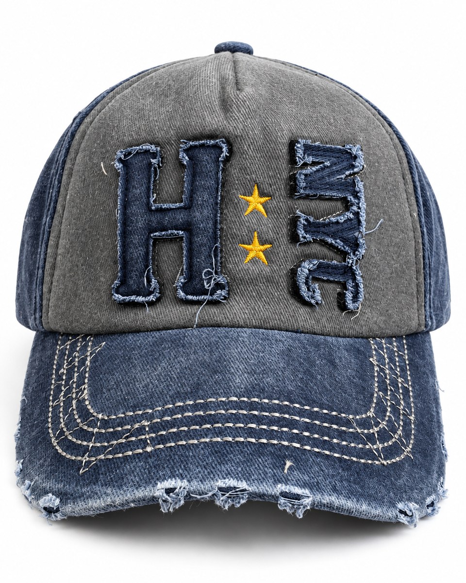 H NYC Star Applique Baseball Cap - Grey / Navy