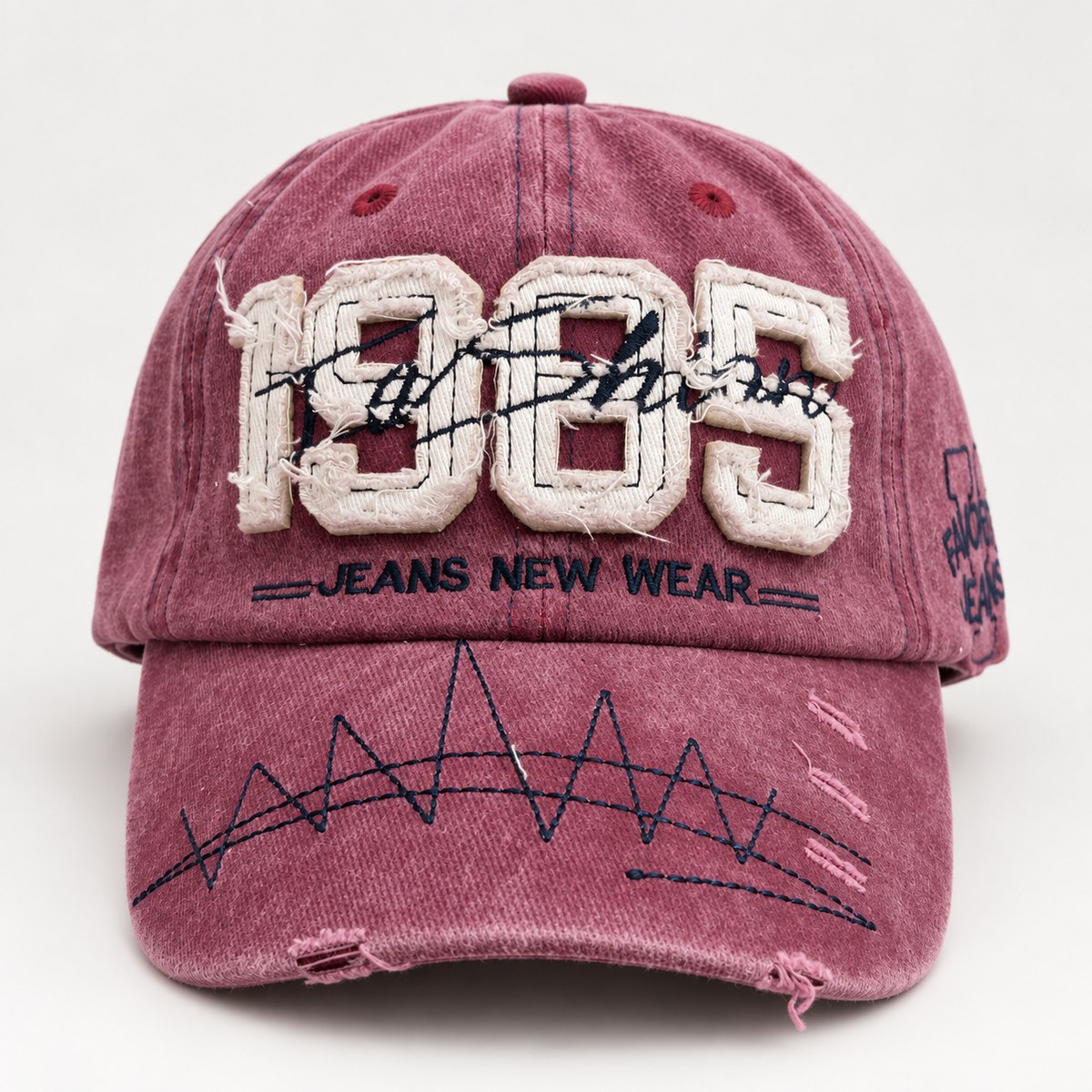 1985 Applique Distressed Baseball Cap - Burgundy