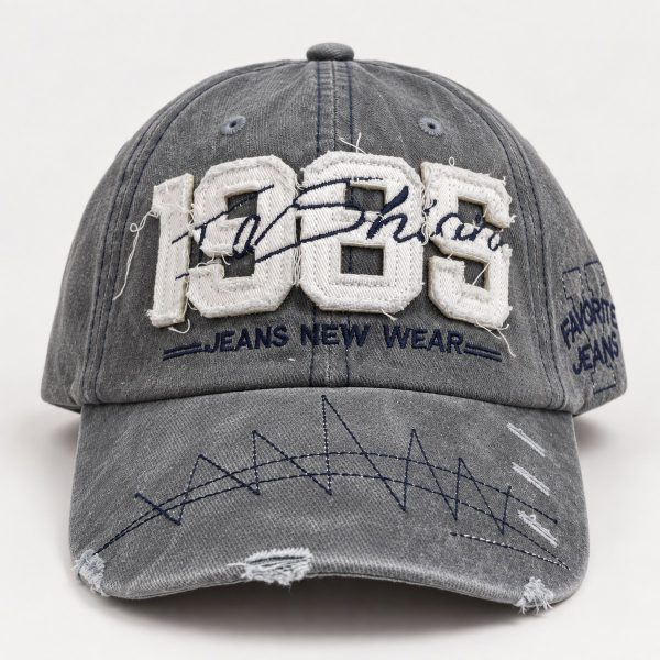 1985 Applique Distressed Baseball Cap - Grey