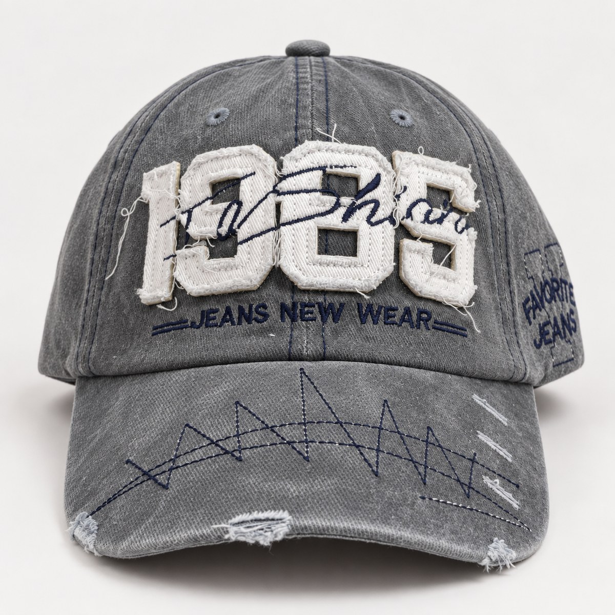 1985 Applique Distressed Baseball Cap - Grey