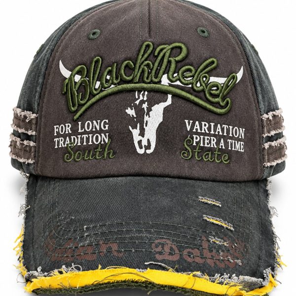 Black Rebel Distressed Graphic Baseball Cap - Brown / Dark Green