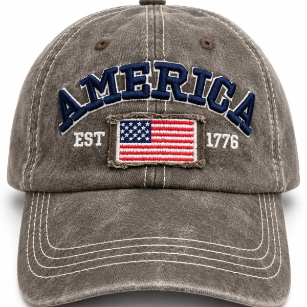 America Flag Embroidered Baseball Cap - Taupe Brown
