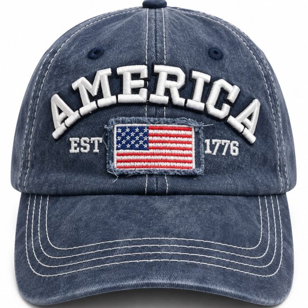 America Flag Embroidered Baseball Cap - Navy Blue