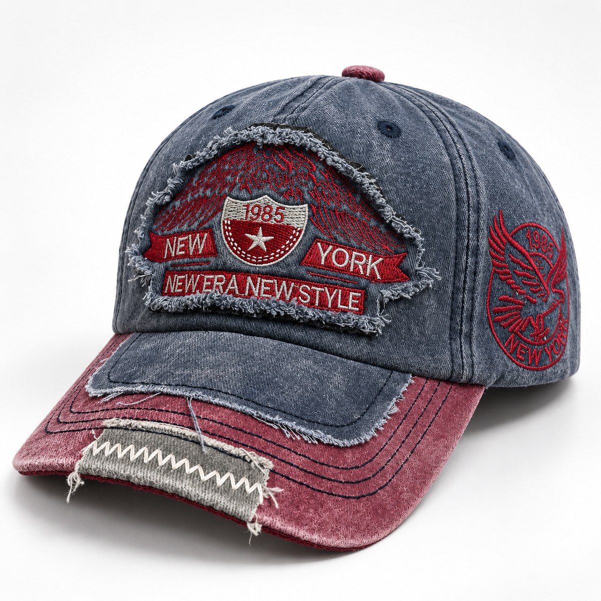 New York 1985 Crest Distressed Baseball Cap - Navy / Burgundy