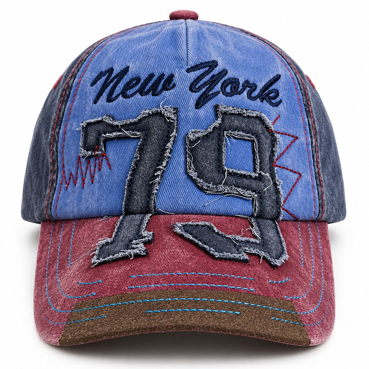 New York 79 Applique Baseball Cap - Blue / Burgundy / Navy