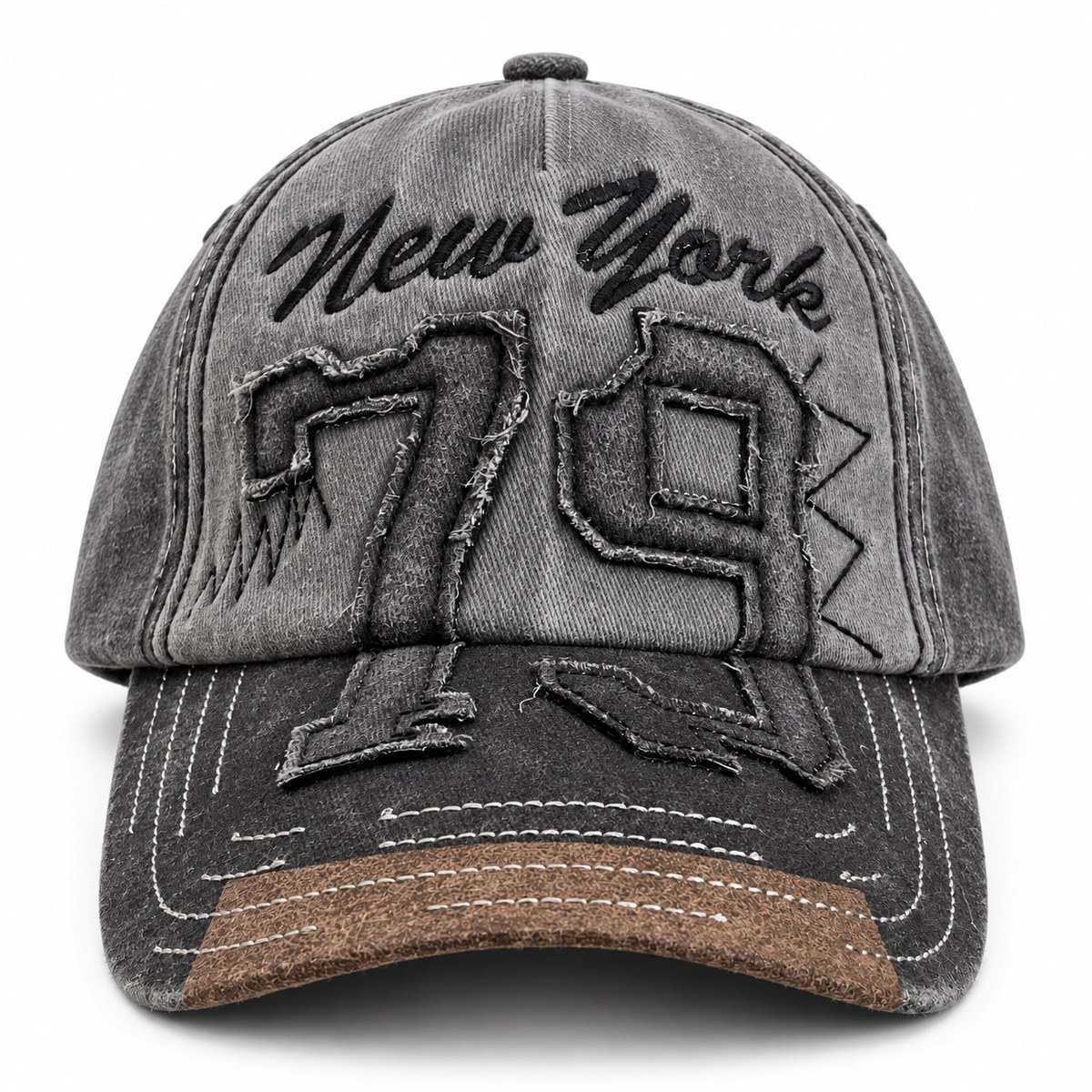 New York 79 Applique Baseball Cap - Grey / Black