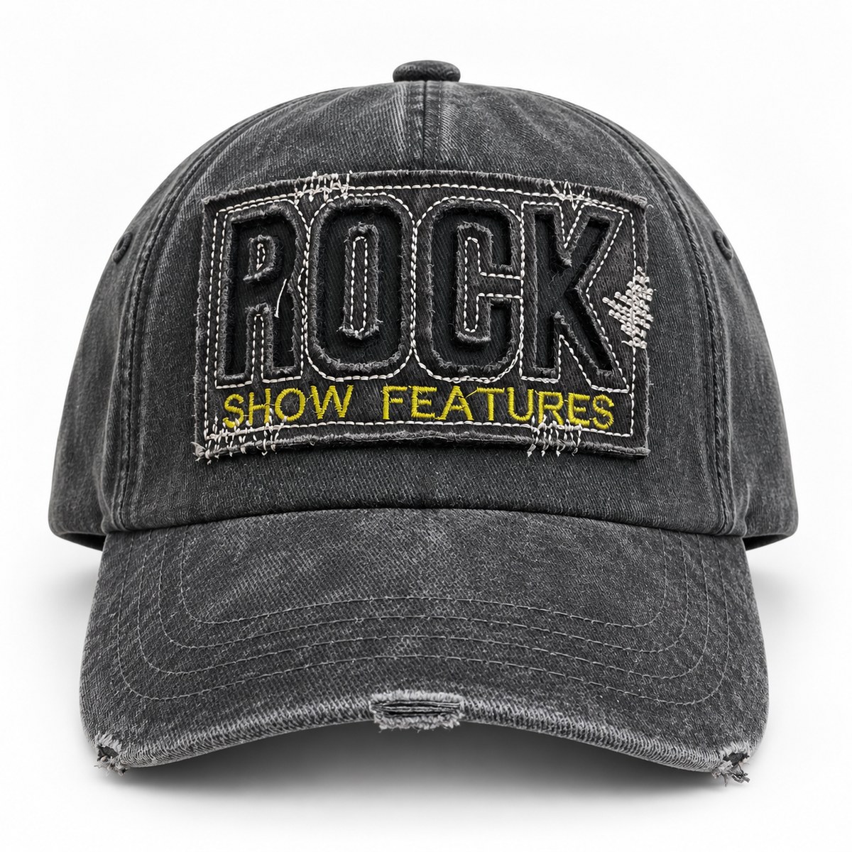 Rock Patch Distressed Baseball Cap - Washed Black