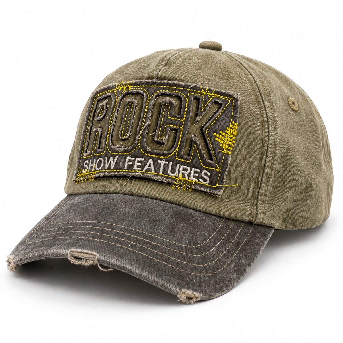 Rock Patch Distressed Baseball Cap - Khaki / Charcoal - Image 4