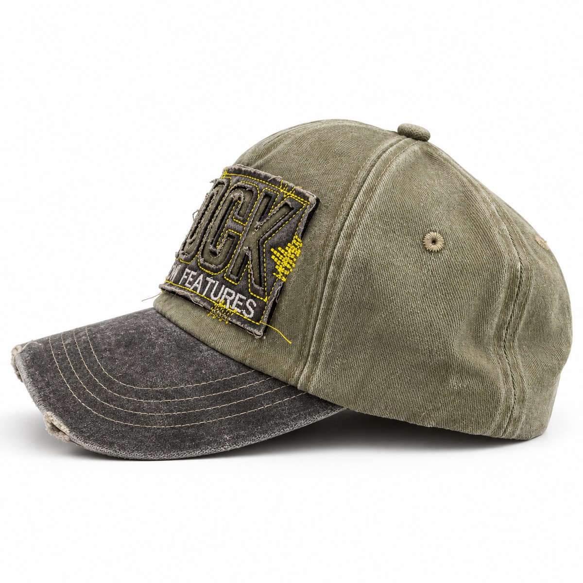 Rock Patch Distressed Baseball Cap - Khaki / Charcoal - Image 3