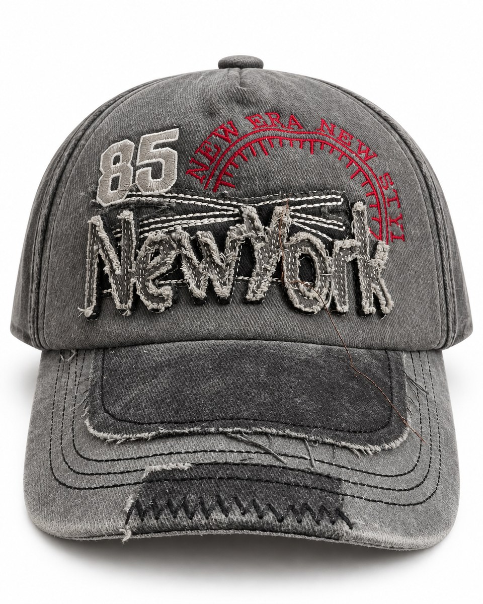 New York 85 Distressed Patchwork Baseball Cap - Charcoal Grey