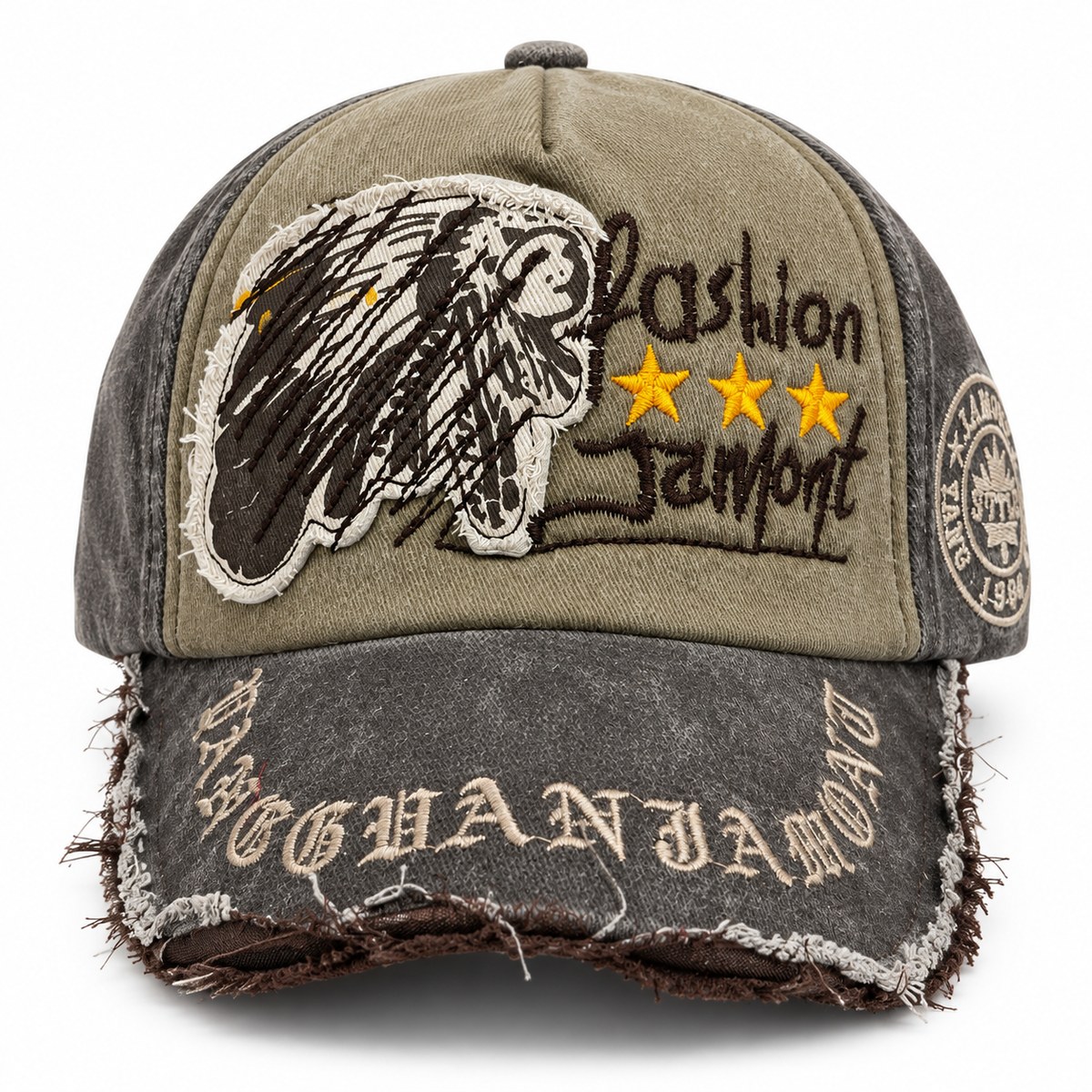 Jamont Feathered Portrait Graphic Baseball Cap - Khaki / Brown