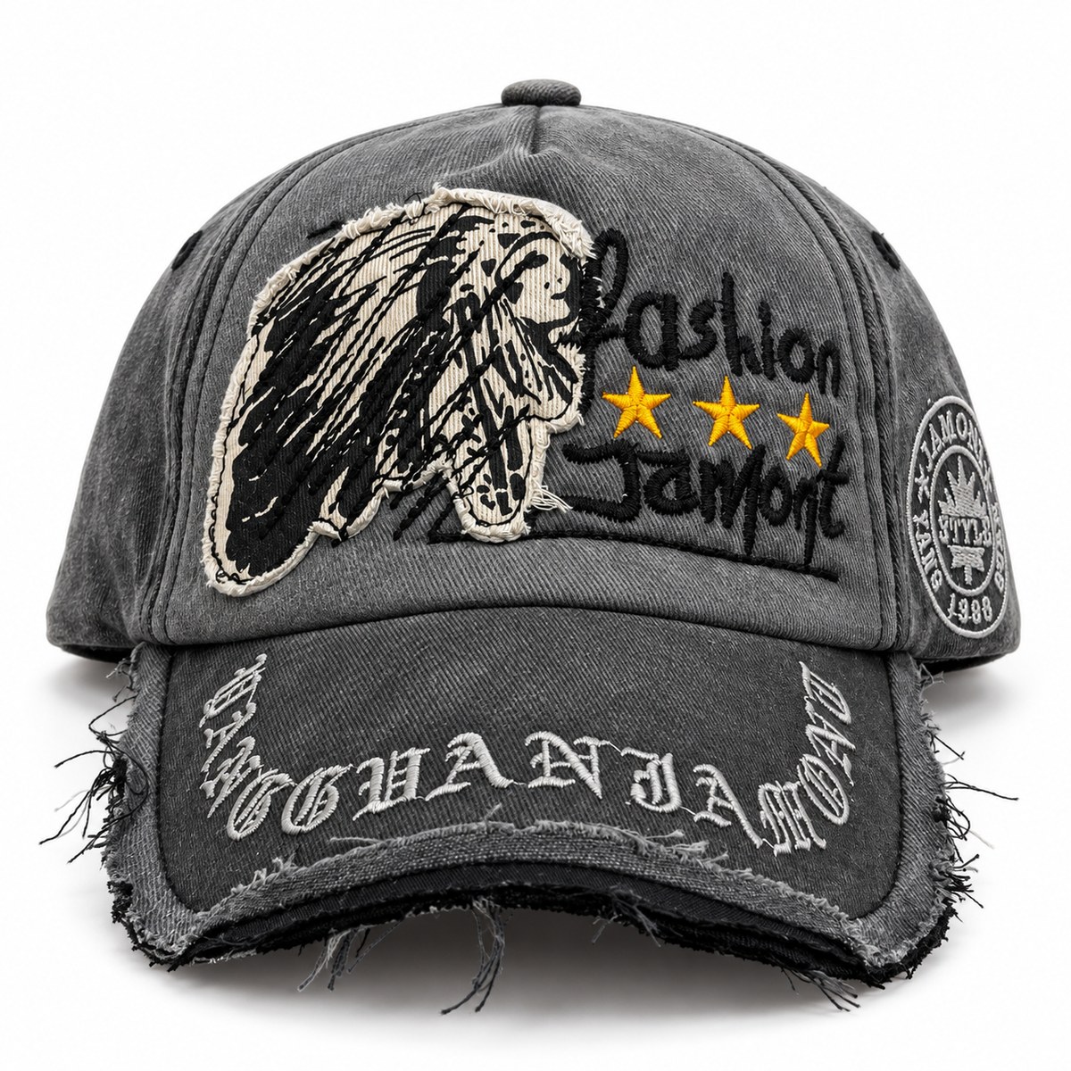 Jamont Feathered Portrait Graphic Baseball Cap - Charcoal Grey