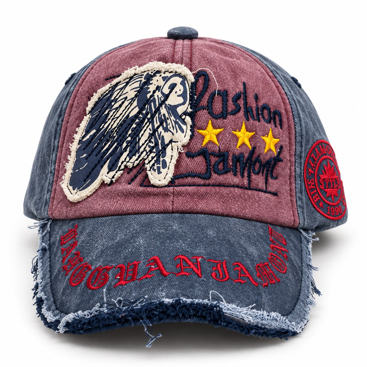 Jamont Feathered Portrait Graphic Baseball Cap - Burgundy / Navy