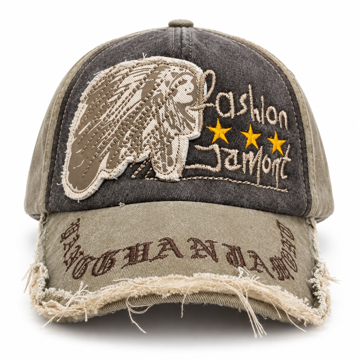 Jamont Feathered Portrait Graphic Baseball Cap - Brown / Khaki