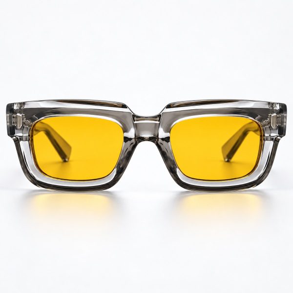 Crystal Smoke Square Sunglasses with Yellow Lenses