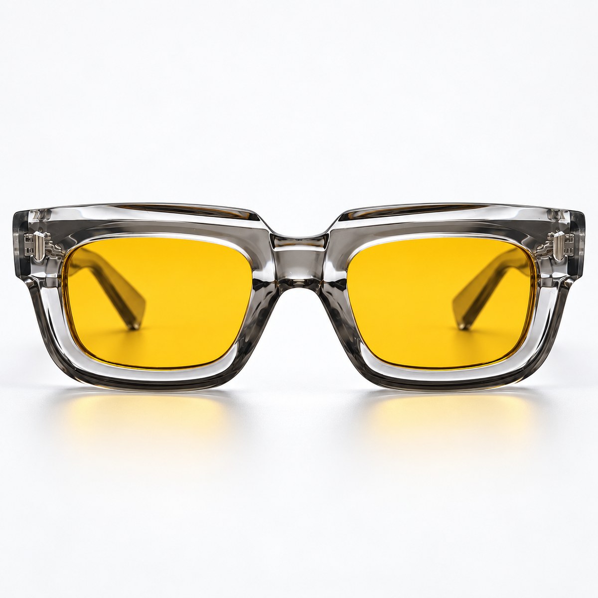 Crystal Smoke Square Sunglasses with Yellow Lenses