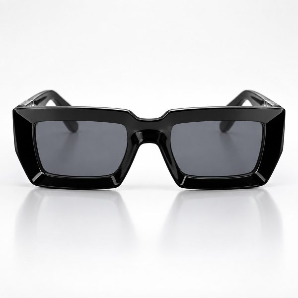Bold Black Rectangular Sunglasses with Lettered Temples