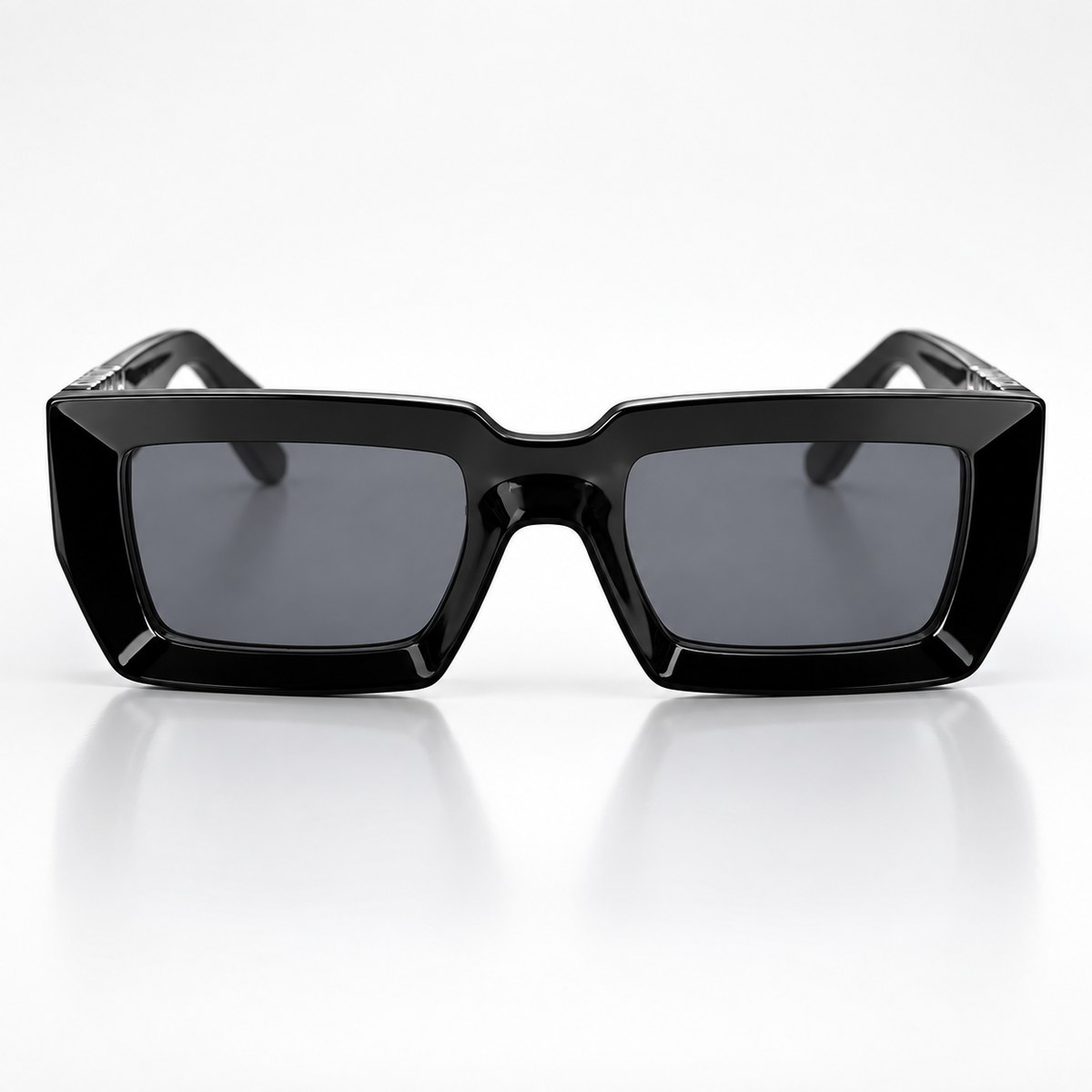 Bold Black Rectangular Sunglasses with Lettered Temples