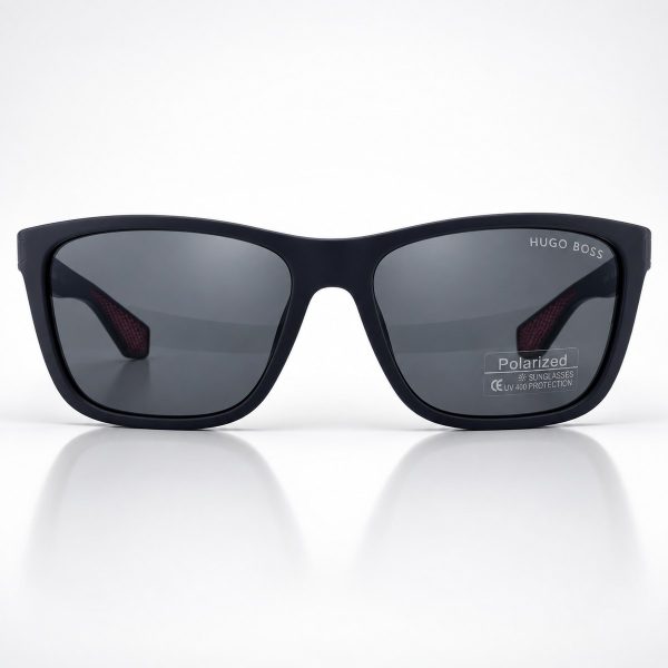 Black Square Sunglasses with Burgundy Temples
