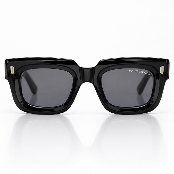 Glossy Black Square Sunglasses with Rivet Details