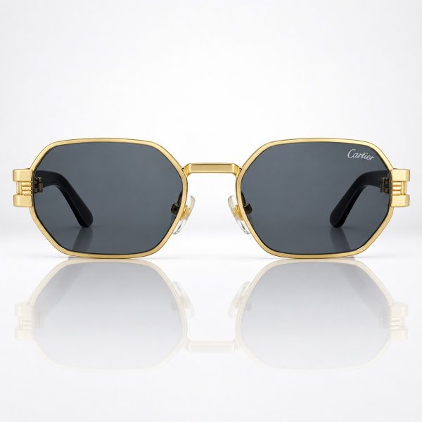 Gold-Tone Geometric Sunglasses with Black Temples
