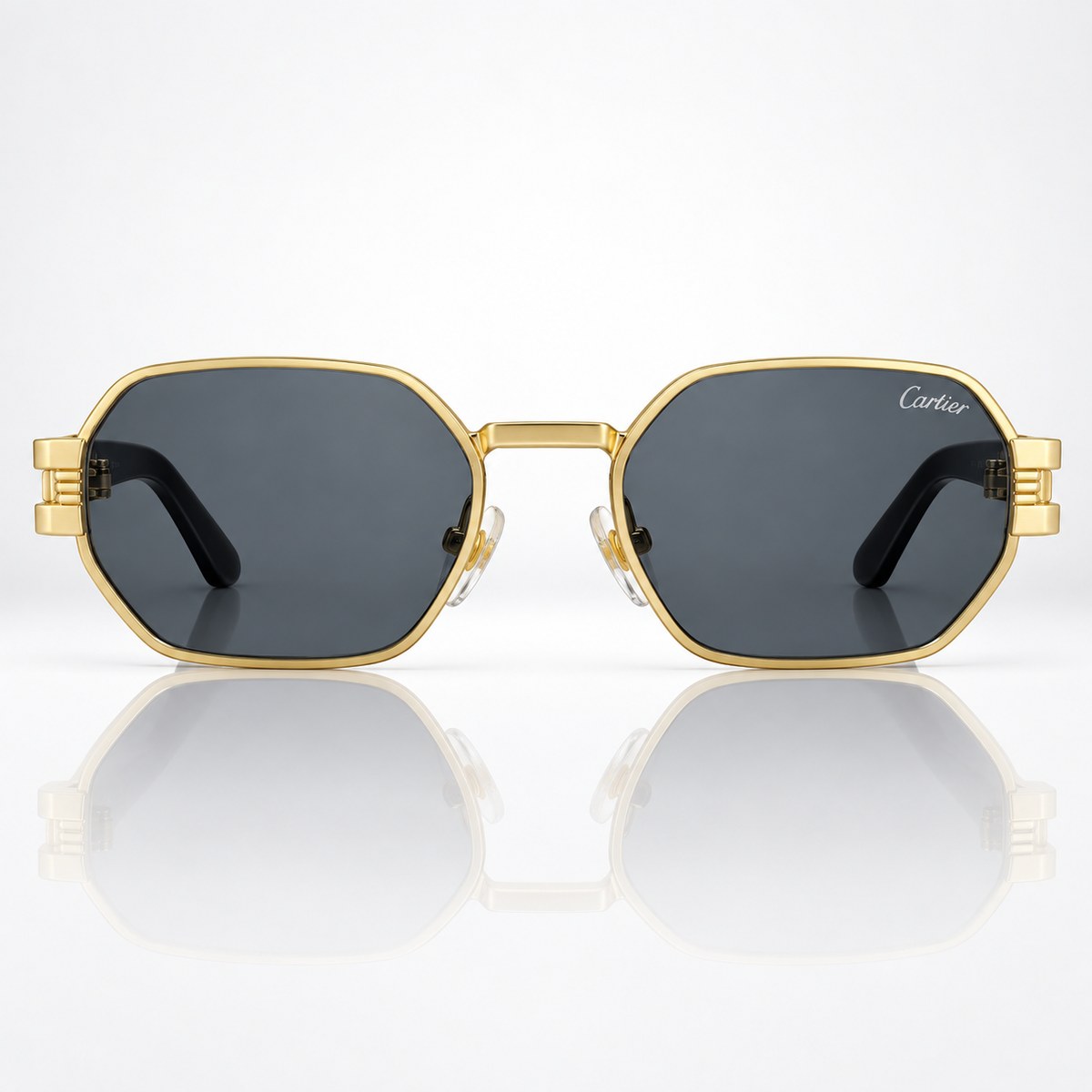 Gold-Tone Geometric Sunglasses with Black Temples