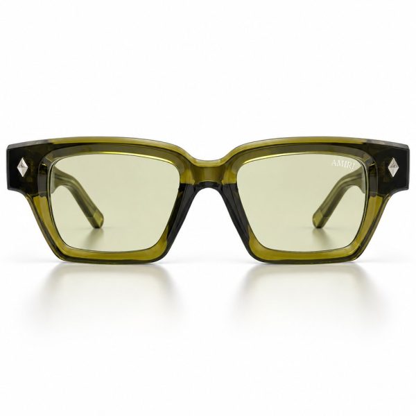 Olive Rectangular Sunglasses with Pale Yellow Lenses