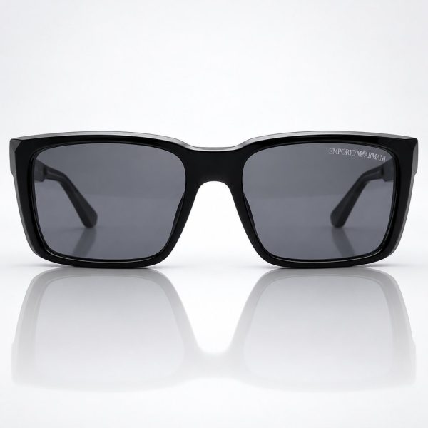 Black Rectangular Sunglasses with Triple-Rivet Temples