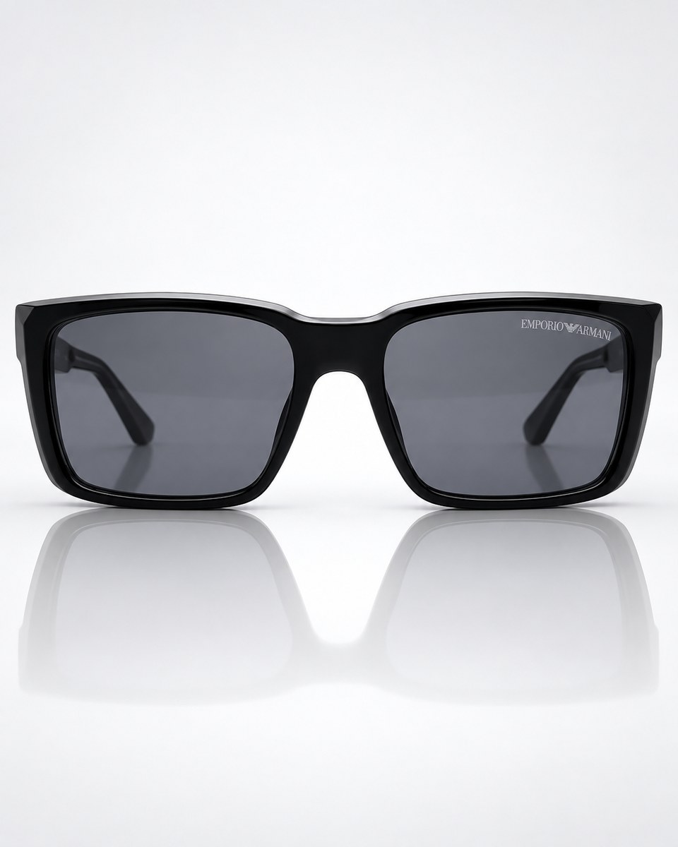 Black Rectangular Sunglasses with Triple-Rivet Temples